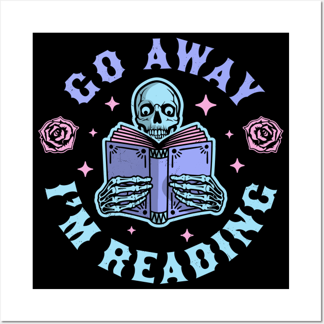 Go Away I'm Reading - Skeleton Reading Book Halloween Wall Art by OrangeMonkeyArt